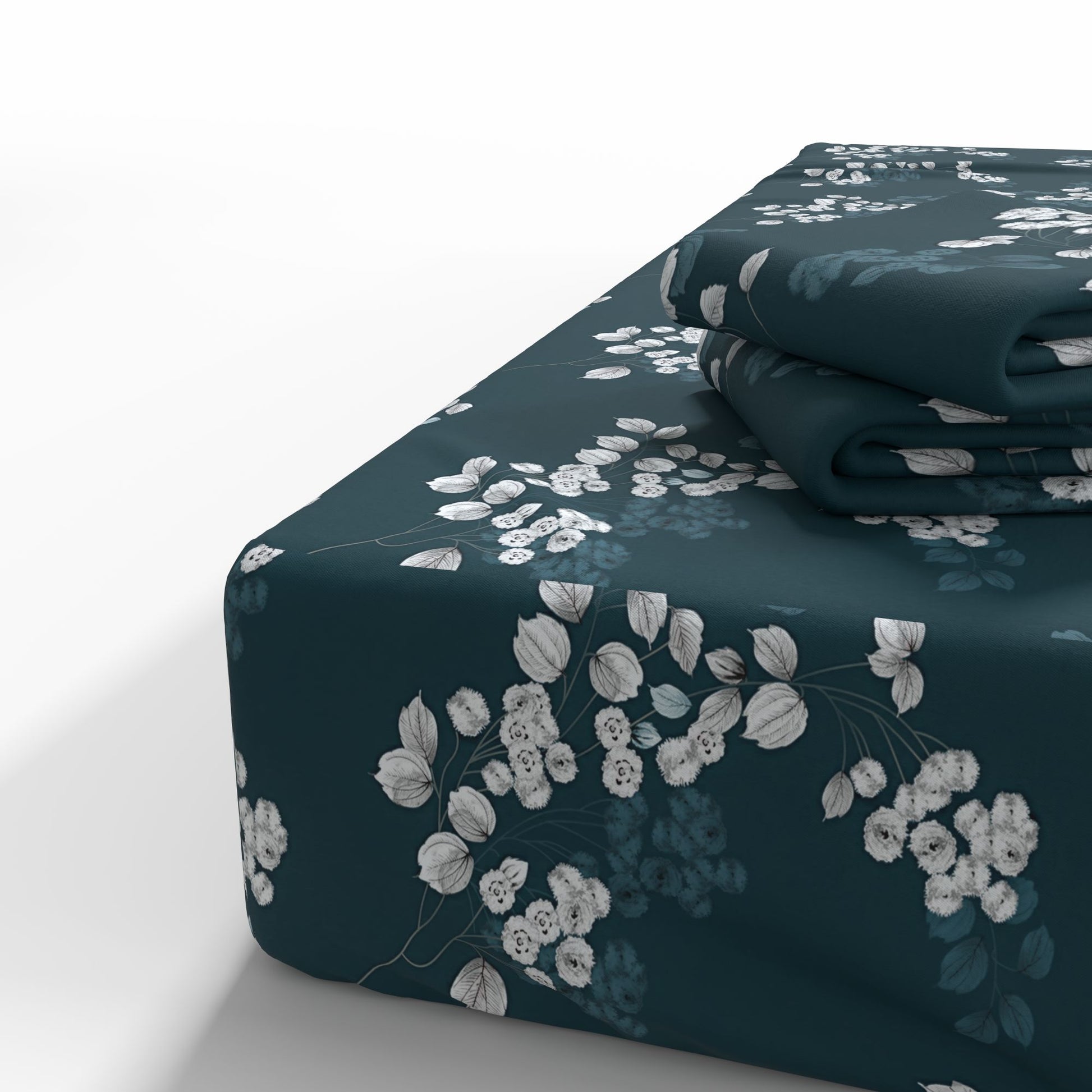 Image with 100% cotton fabric - white elegant flowers and leaves 220cm 146 g/m² – available at Charlotte's Fabrics