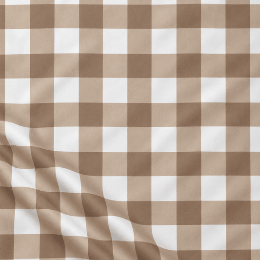 Kuva 100 % puuvillakankaasta, jossa on beige ruutukuosi – saatavilla verkossa Šarlotes audumi