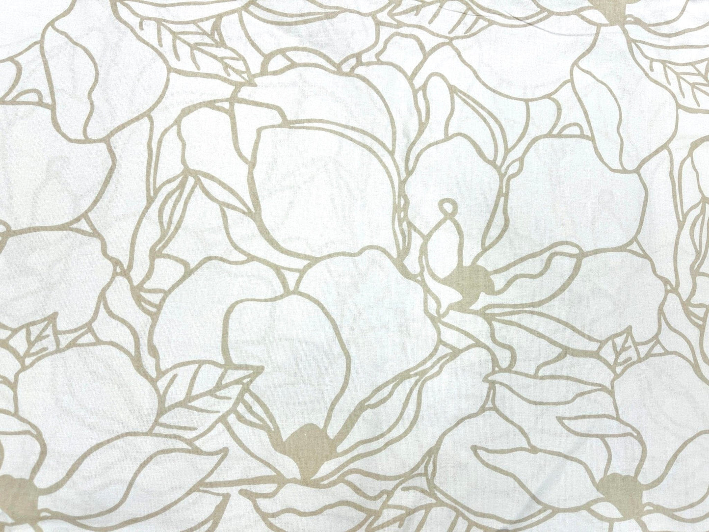 100 % tissu en coton - motif floral beige sur fond blanc 130 g/m²