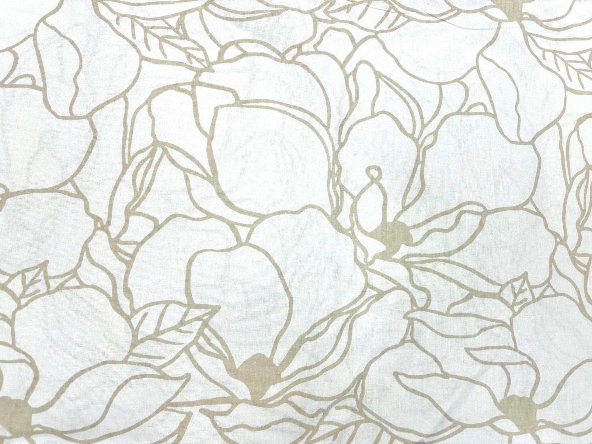 100 % tissu en coton - motif floral beige sur fond blanc 130 g/m²