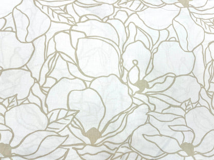 100 % tissu en coton - motif floral beige sur fond blanc 130 g/m²
