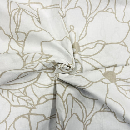 100% coton - motif floral beige sur fond blanc 130 g/m²