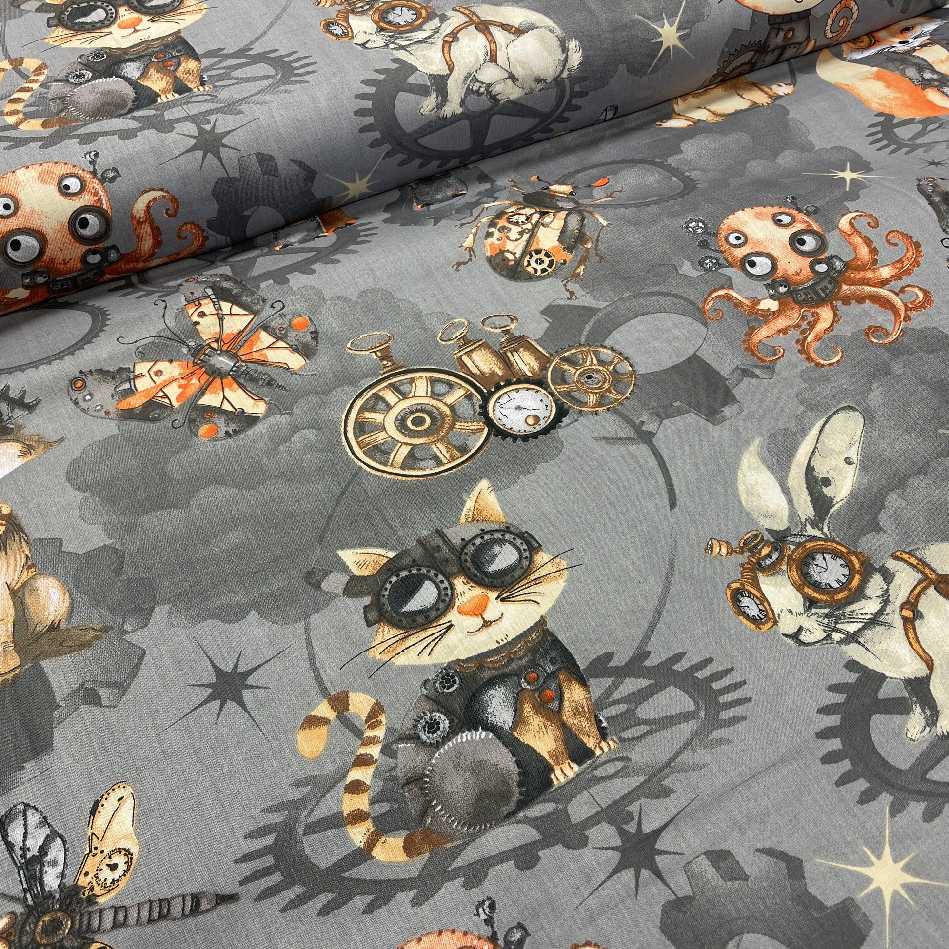 Tissu 100 % coton - chats scientifiques 125 g/m²