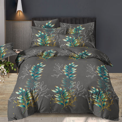 100 % tissu en coton - feuilles sur fond gris 220 cm 146 g/m²