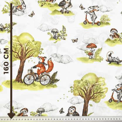 Tissu 100 % coton - renard à vélo 125 g/m²