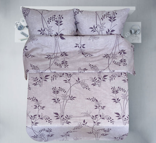 100 % puuvillakangas - liila lehtikuvio 220cm 146 g/m²
