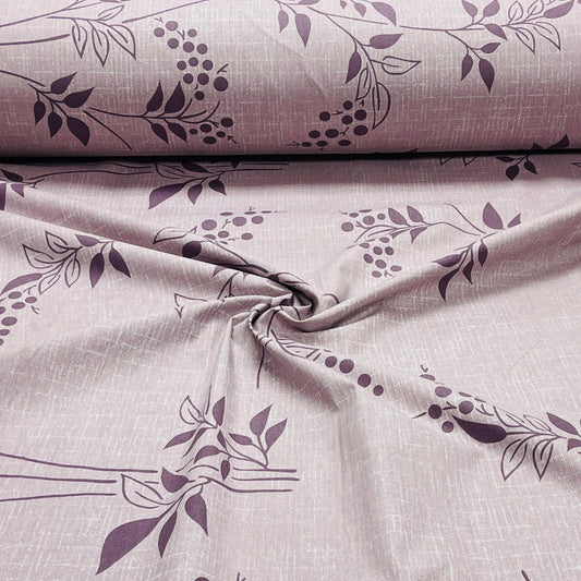 100% puuvillakangas - violetti lehtikuvio 220cm 146 g/m²