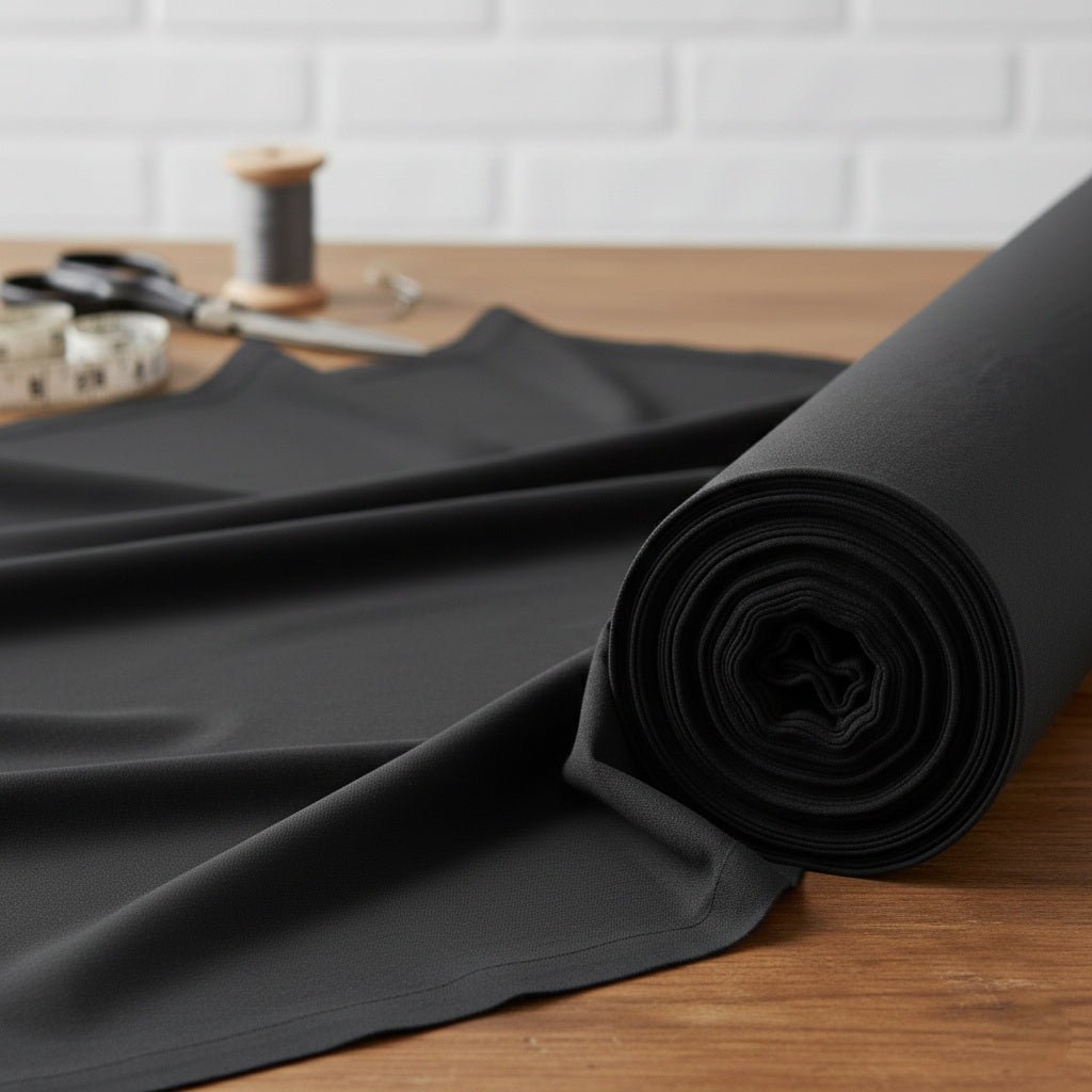 Image d’un tissu 100 % coton - gris noir 220cm 146 g/m² – disponible chez Šarlotes audumi