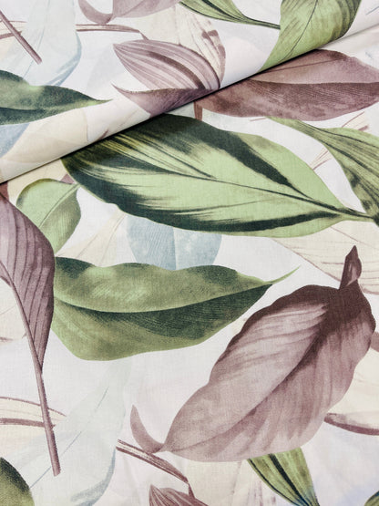 Tissu 100 % coton - feuilles grises et vertes 125 g/m²