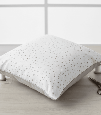 Attēls ar 100% Kokvilnas audums - pelēkas zvaigznītes 125 g/m² – pieejams Šarlotes audumi