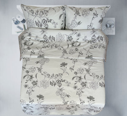 Tissu 100 % coton - fleurs grises sur fond gris, 220 cm, 146 g/m² – disponible chez Šarlotes audumi