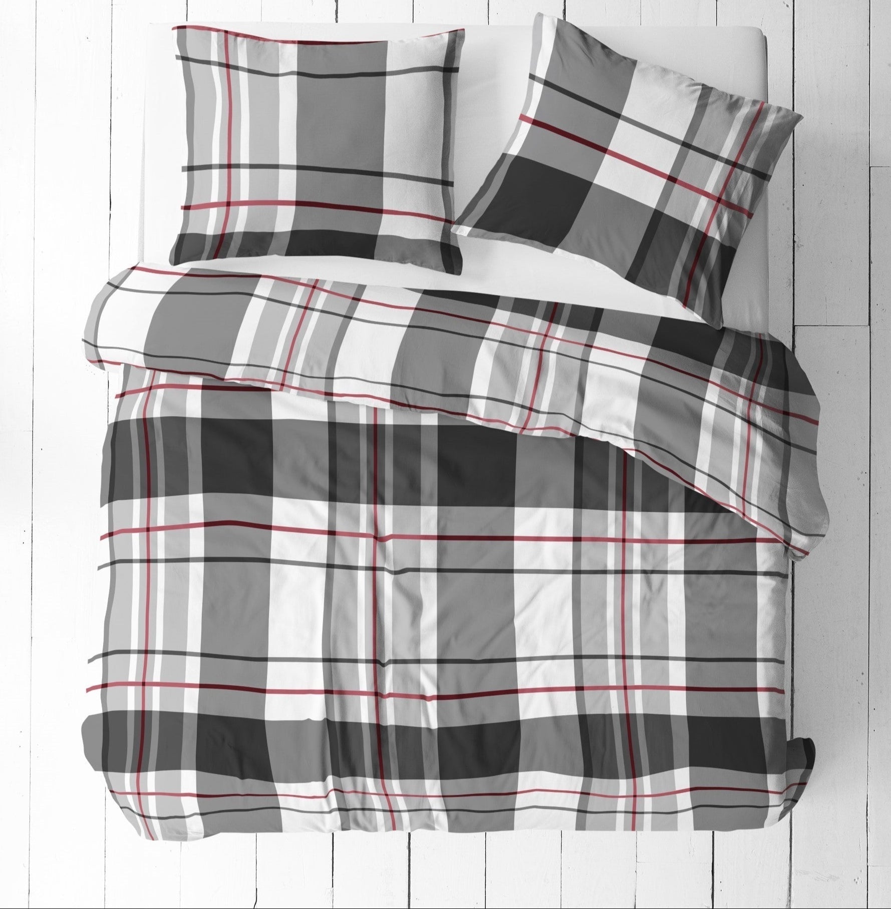 100% tissu en coton - à carreaux gris et rouges 125 g/m