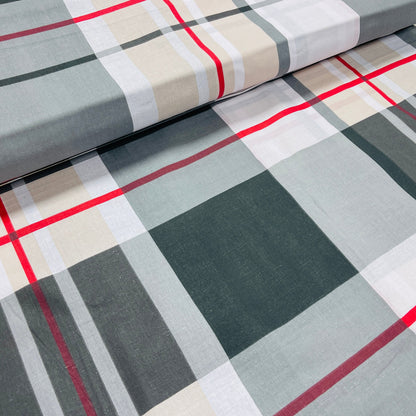 100 % tissu en coton - gris à carreaux rouges 125 g/m