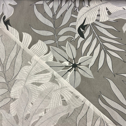 Tissu 100 % coton - motif feuilles gris 220 cm 125 g/m²
