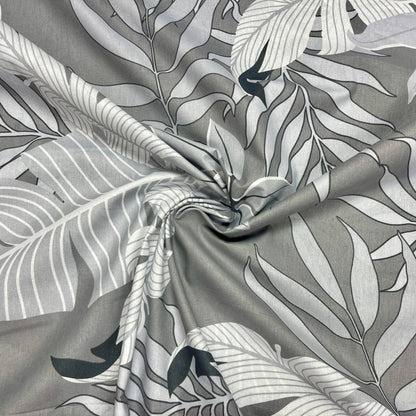 Tissu 100 % coton - motif feuilles gris 220cm 125 g/m²