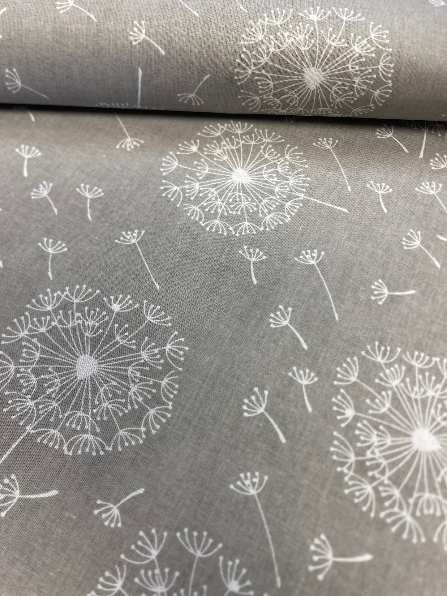 100 % coton - duvet de pissenlit sur fond gris 125 g/m²