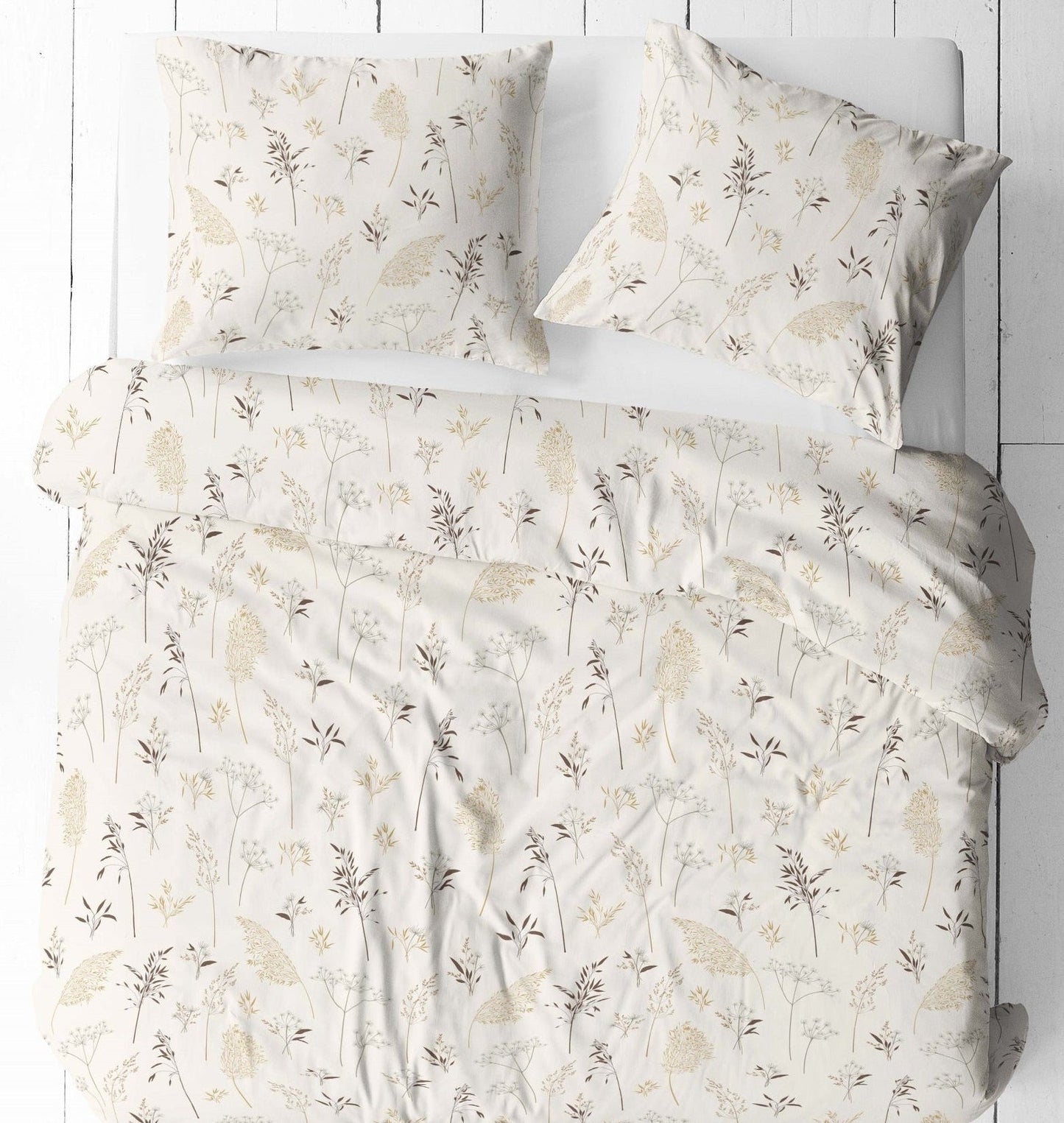 Image with 100% cotton fabric - meadow grasses on a beige background 125 g/m – available at Šarlotes audumi