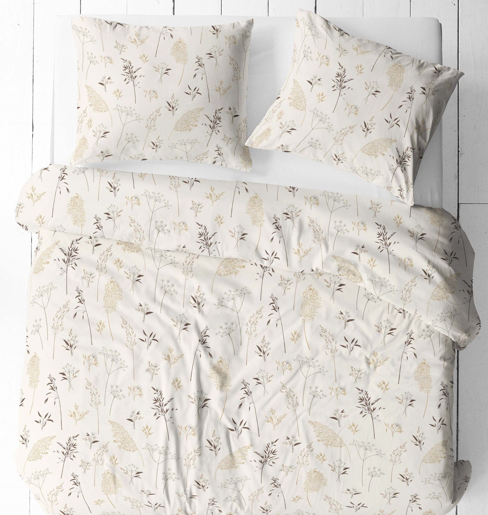 Image with 100% cotton fabric - meadow grasses on a beige background 125 g/m – available at Šarlotes audumi
