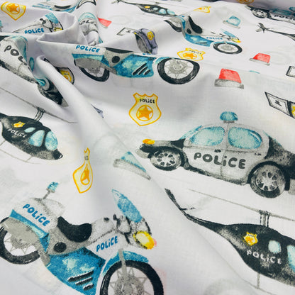 Tissu 100 % coton - véhicules de police 130 g/m²