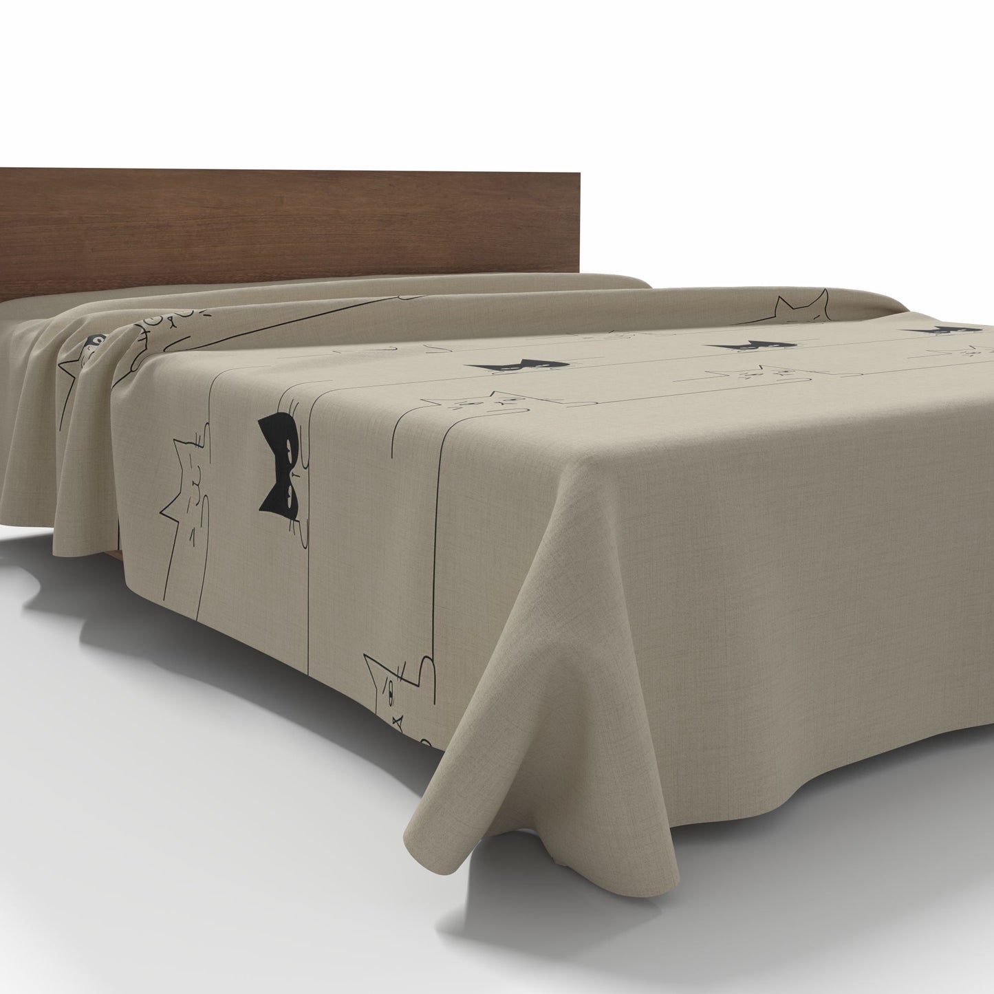 Kuva 100 % puuvillakankaasta, beige, kissakuvioilla, 220 cm – saatavilla verkossa Šarlotes audumi