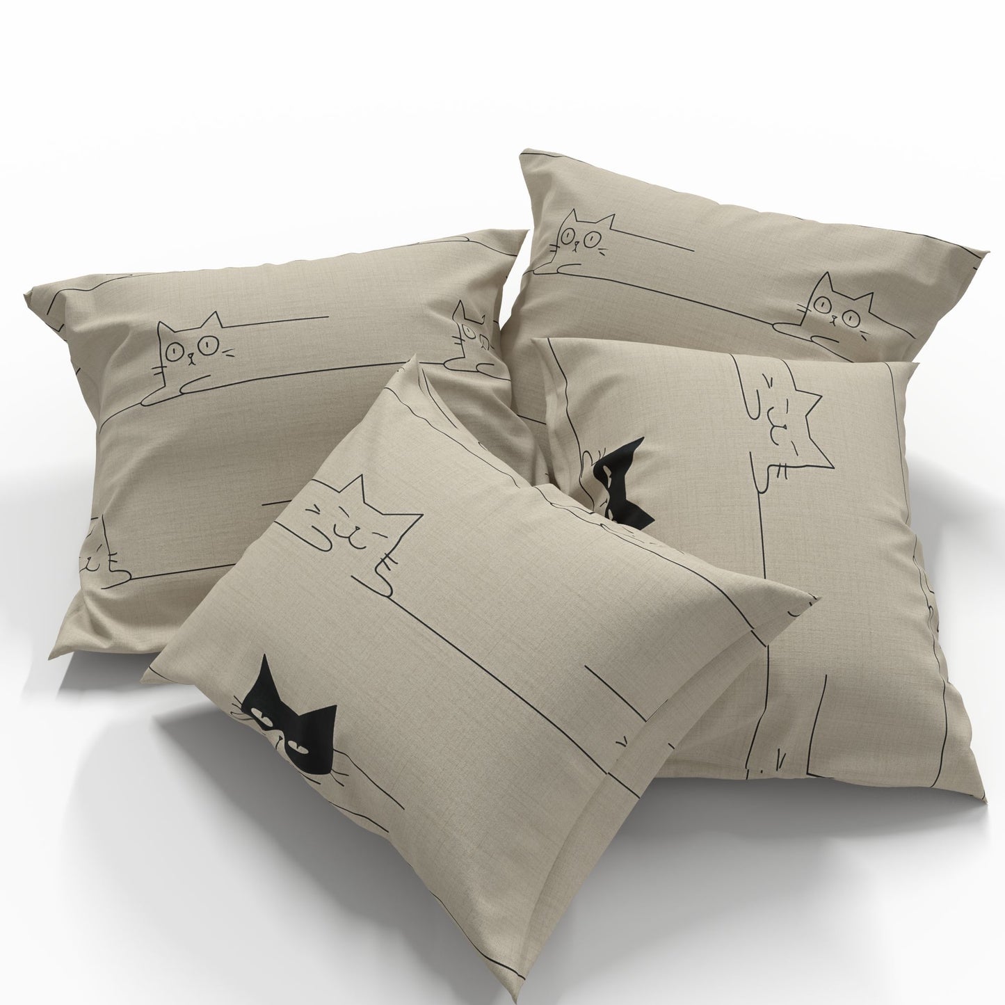 Kuva 100% puuvillakankaasta – beige, kissakuvioilla, 220 cm – saatavilla verkossa Charlotte'n kankaat