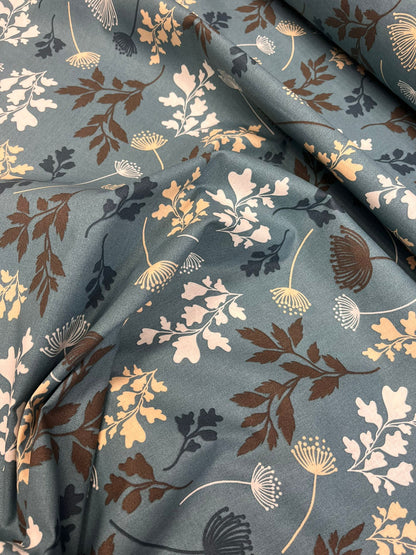 Image with 100% cotton fabric - blue-green leaf pattern 125 g/m² – available at Šarlotes audumi