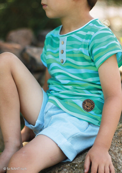 Image of 100% linen fabric, light blue, 230 g/m², enzyme washed – available online at Šarlotes audumi