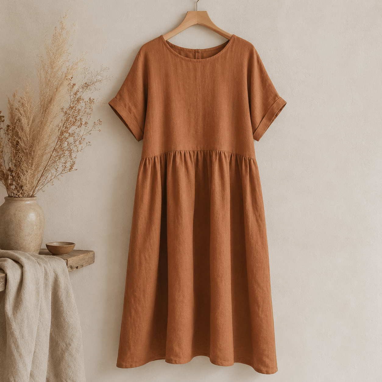 Image of 100% softened linen fabric, cognac, 165 g/m² – available at Šarlotes audumi