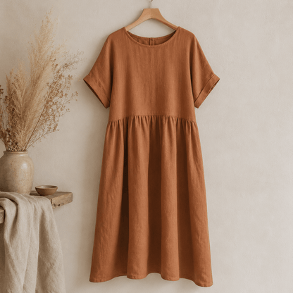 Image of 100% softened linen fabric, cognac, 165 g/m² – available at Šarlotes audumi