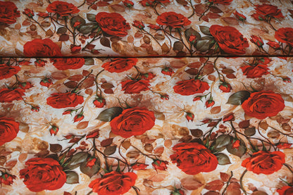 100% Viskozes audums - sarkanās rozes 100 g/m²