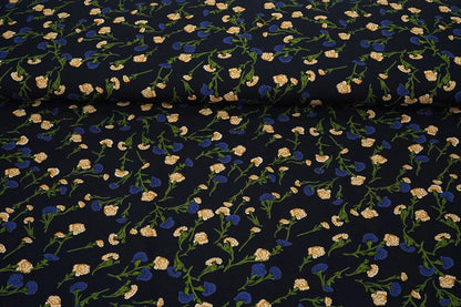 Image of 100% viscose fabric - delicate blue flowers 135 g/m² – available at Šarlotes audumi