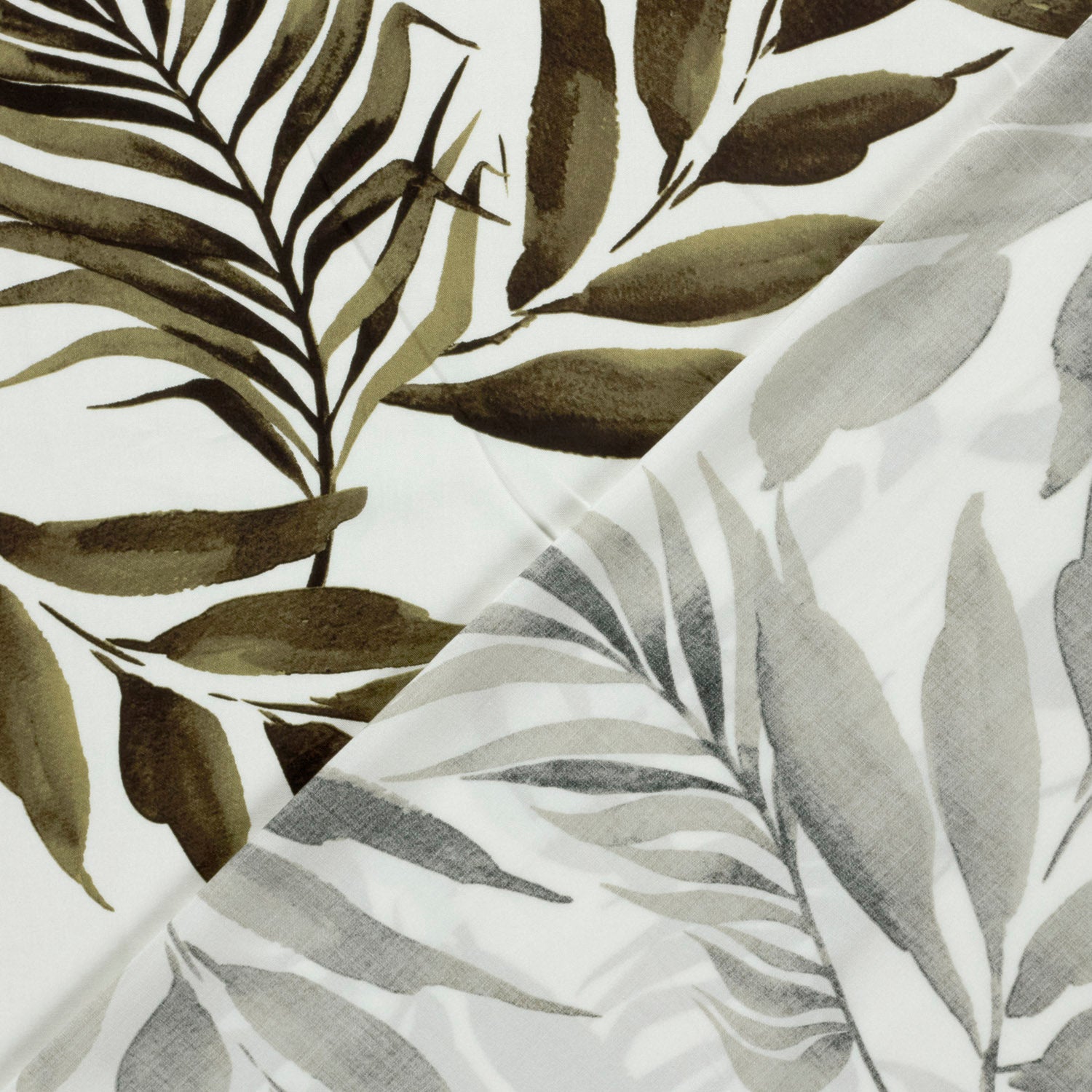 Image en tissu 100 % viscose - feuilles vertes sur fond blanc 125 g/m² – disponible chez Charlotte audumi