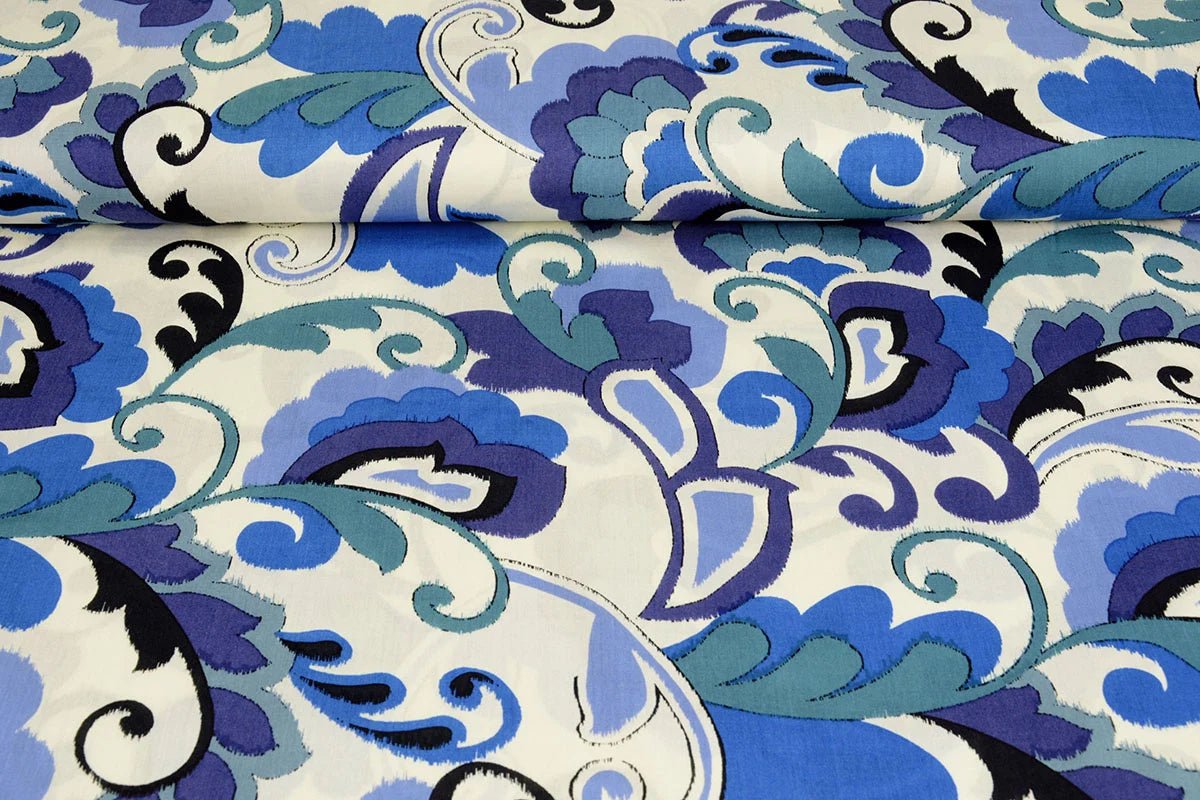 100% Viscose fabric - blue abstract motif 95 g/m²
