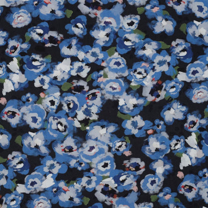 Tissu 100 % viscose - motif floral bleu 135 g/m²