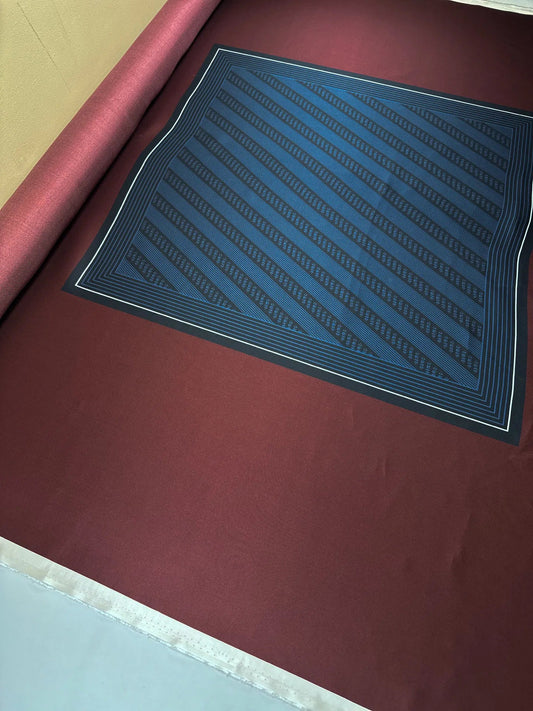100% Silk fabric - burgundy with graphic design 80 g/m²