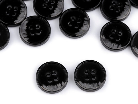 Melnpelēka uzvalka pogas ar 4 caurumiem – 15 mm-25 mm