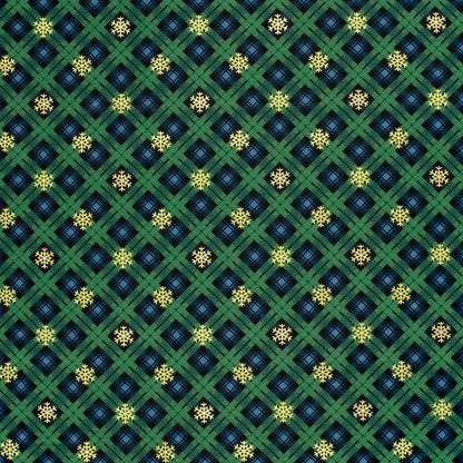 Vihreä ruudullinen flanelli lumihiutaleilla