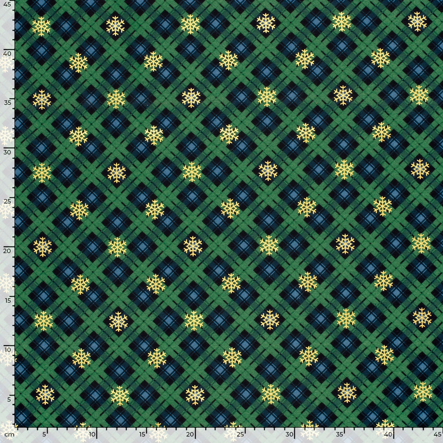 Vihreä ruudullinen flanelli lumihiutaleilla