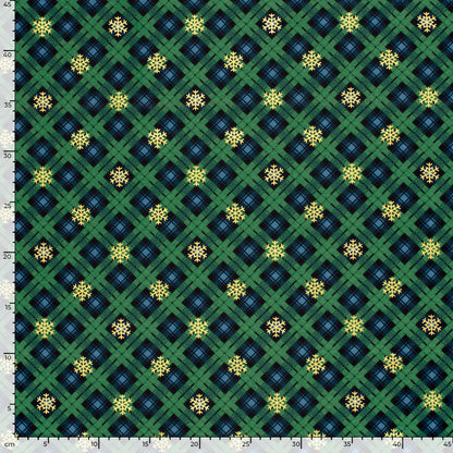 Vihreä ruudullinen flanelli lumihiutaleilla