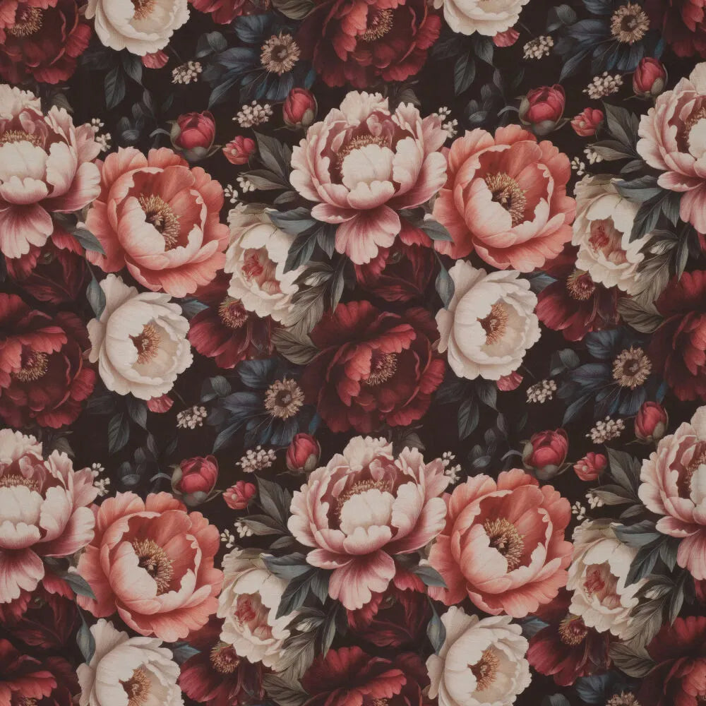 Viskoosikangas – vaaleanpunaiset pionit