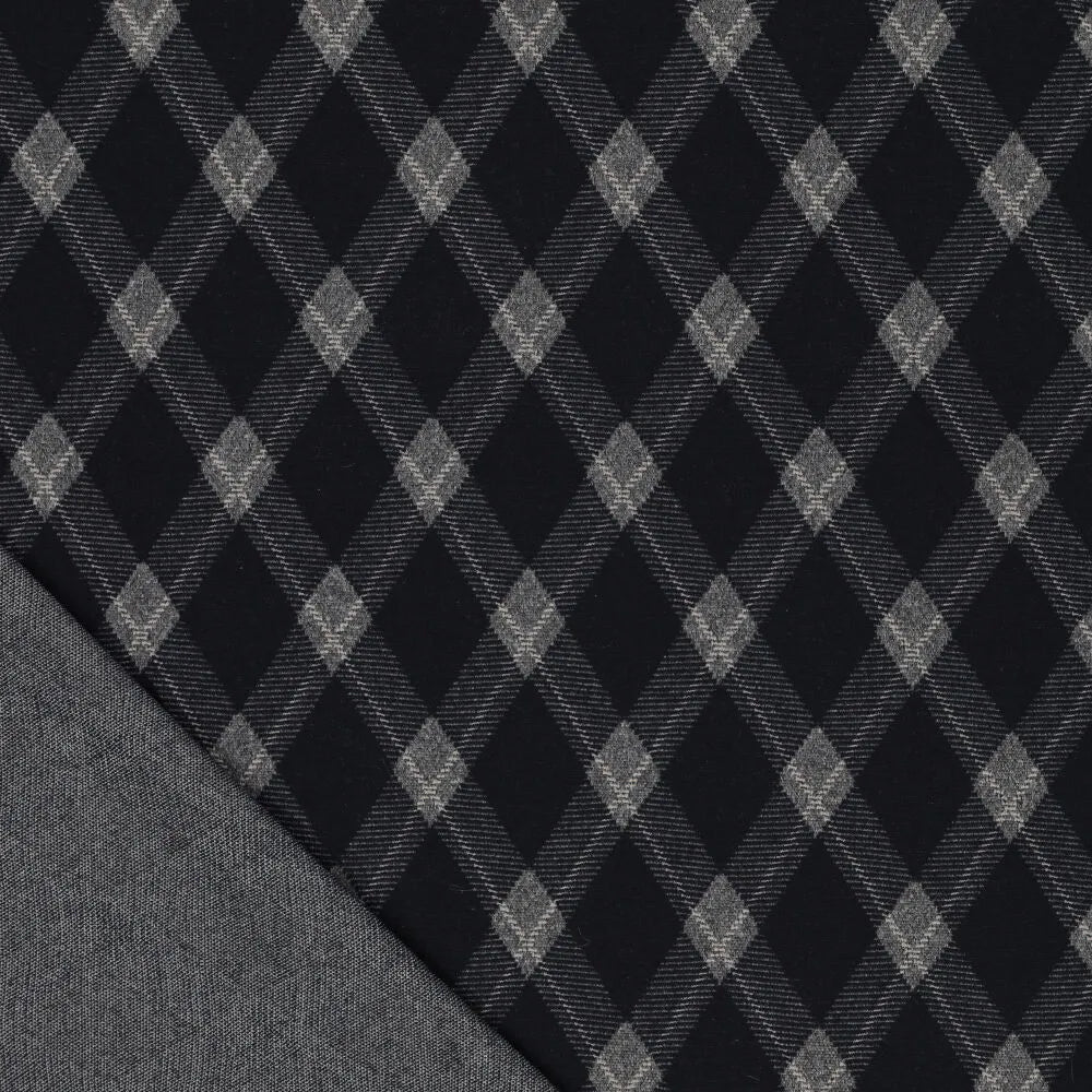 Ruudullinen jacquard-neulos vinoneliökuviolla – tummansininen