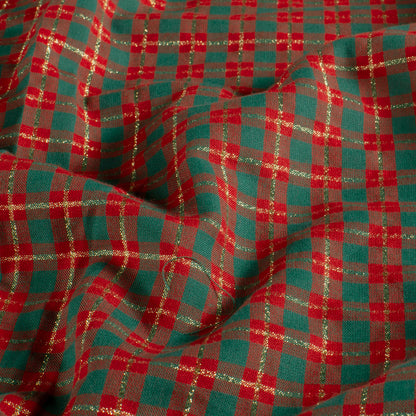 Premium 100% Cotton Fabric - Scottish Check with Gold Accents 120 g/m²