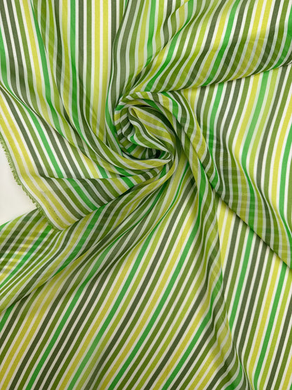 Italian 100% Silk Crepe Fabric - Green Stripes 55 g/m²
