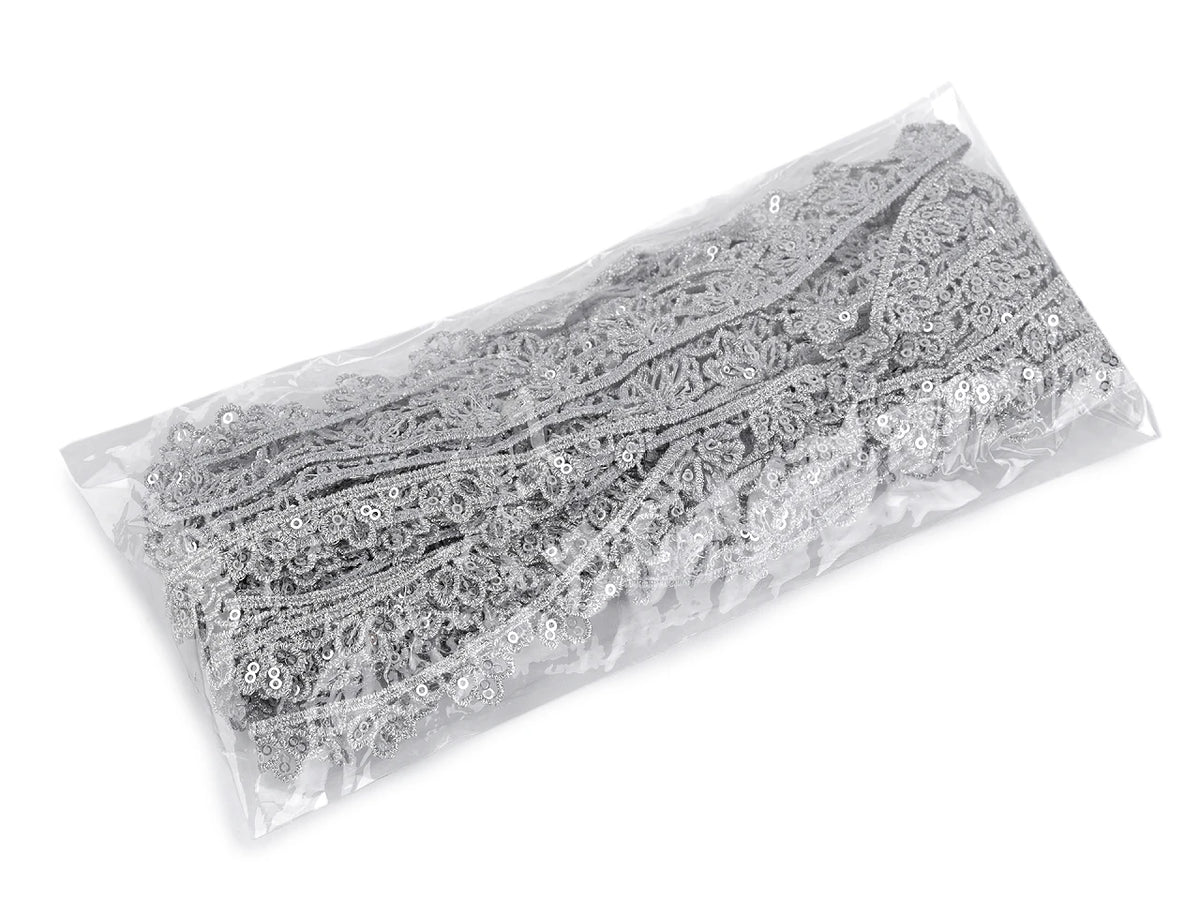 Koristeellinen guipure-pitsinauha paljeteilla – 13 mm