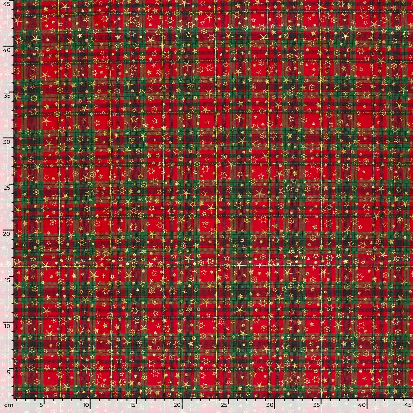 Premium 100% cotton fabric - red plaid with stars