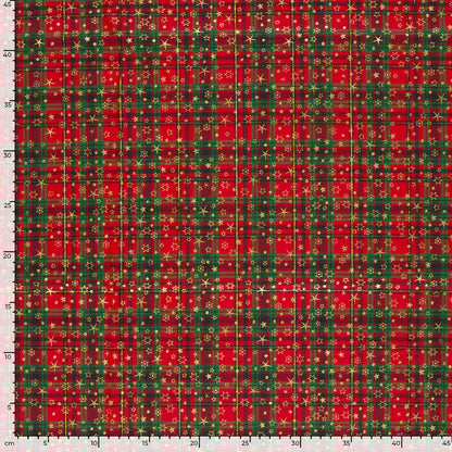 Premium 100% cotton fabric - red plaid with stars