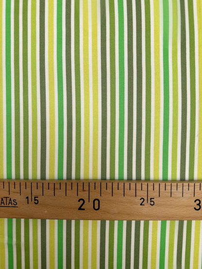 Italian 100% Silk Crepe Fabric - Green Stripes 55 g/m²