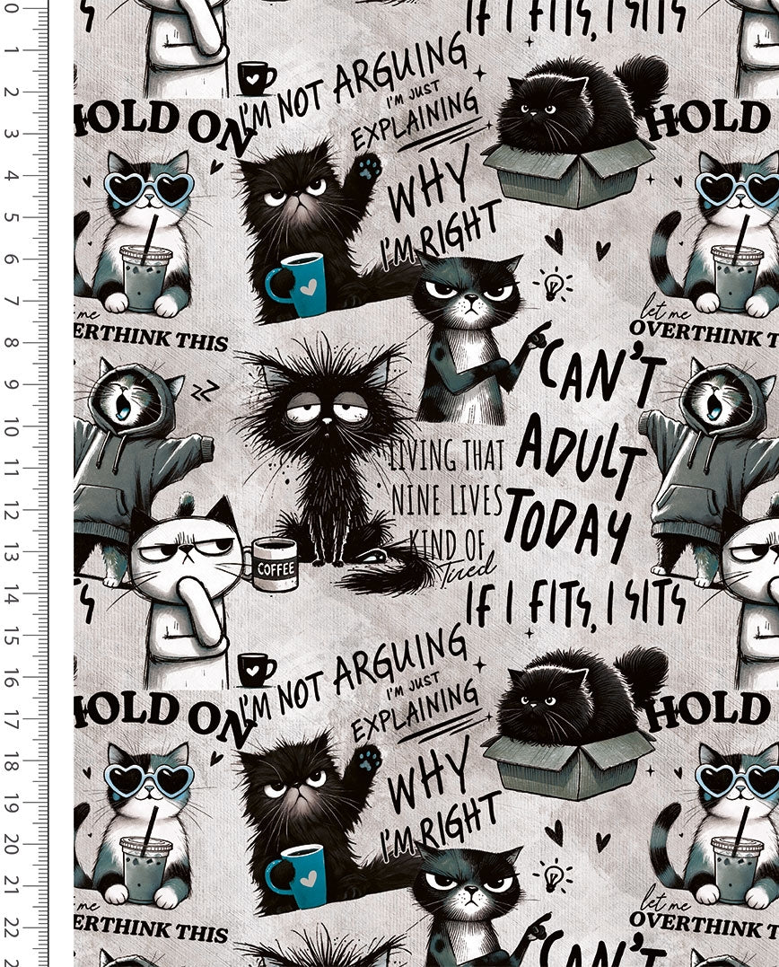 Warm knitted fabric, Alpenfleece fabric with cats