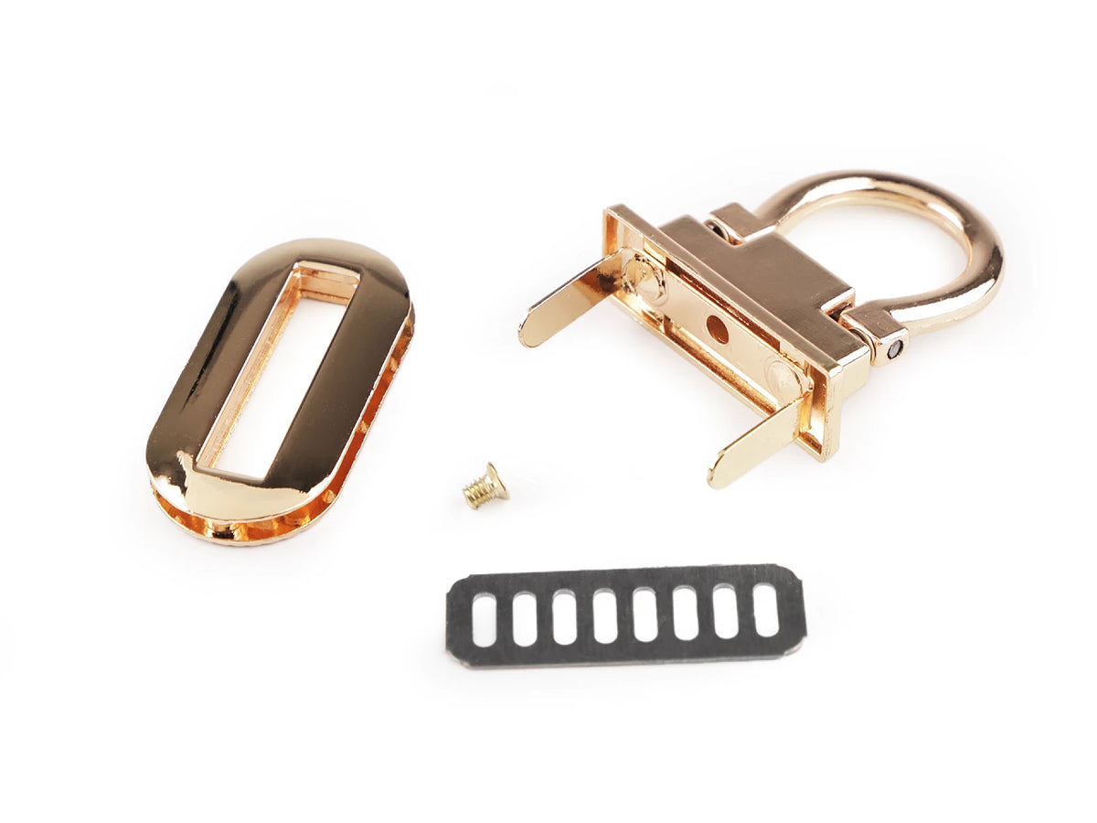 Metallinen laukkusalpa / lukko 20 × 42 mm – kullanvärinen