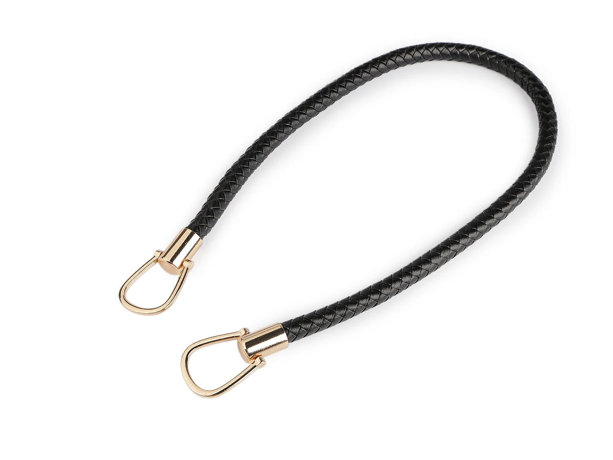 Punottu tekonahkainen laukun kahva – musta/kulta, 70 cm